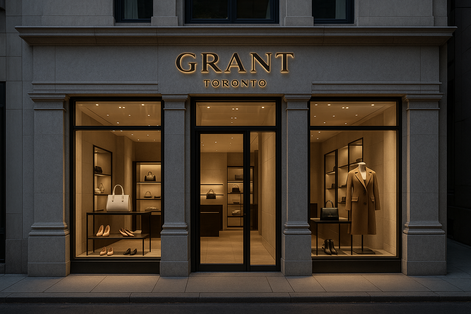 front of a high end boutique with the name Grant Toronto 